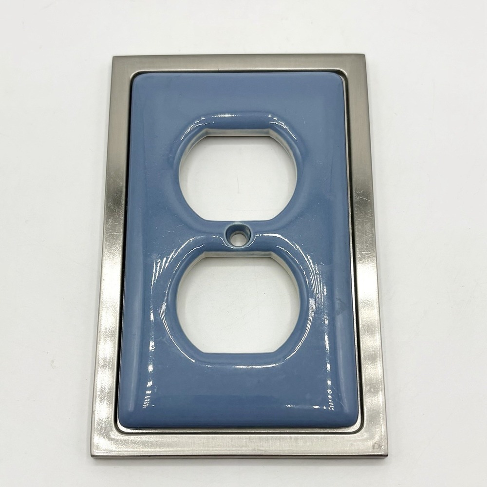 Vintage 2005 Blue Cottage Core Ceramic Outlet Cover Grannycore